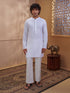 Men's White Woven Fabric Embroidered Thigh Length Kurta With Wide Leg Pant