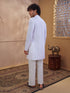Men's White Woven Fabric Embroidered Thigh Length Kurta With Wide Leg Pant