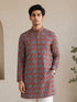 VASTRAMAY Men Red Ajrak Print Cotton Straight Kurta