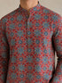 VASTRAMAY Men Red Ajrak Print Cotton Straight Kurta