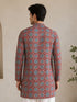 VASTRAMAY Men Red Ajrak Print Cotton Straight Kurta