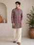 VASTRAMAY Men Red Ajrak Print Cotton Straight Kurta