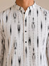 Vastramay Men White Cotton Ikkat Print Mandarin Collar Mid-Length Kurta