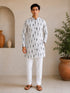 Vastramay Men White Ikkat Print Cotton Kurta Pyjama Set