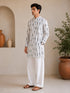 Vastramay Men White Ikkat Print Cotton Kurta with Wide-Leg Pant Set