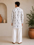 Vastramay Men White Ikkat Print Cotton Kurta with Wide-Leg Pant Set