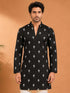 Men Black Viscose Embroidered Kurta with Mandarin Collar