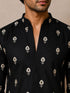 Men's Black Silk-Blend Embroidered Thigh Length Kurta With Wide Leg Pant