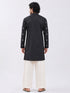 Men's Black Silk-Blend Embroidered Thigh Length Kurta With Wide Leg Pant