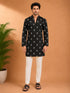 Vastramay Men Black Embroidered V-Neck Kurta with Cream Pant Set