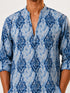 Vastramay Men Blue Cotton Ikkat Print V-Neck Mid-Length Kurta