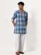 Vastramay Men Blue Ikkat Print Cotton V-Neck Kurta with White Wide-Leg Pant Set