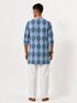 Vastramay Men Blue Ikkat Print Cotton V-Neck Kurta with White Wide-Leg Pant Set