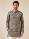 Vastramay Men Black Cotton Kalamkari Print Mandarin Collar Mid-Length Kurta