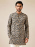Vastramay Men Black Cotton Kalamkari Print Mandarin Collar Mid-Length Kurta