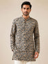 Men Black Cotton Floral Printed Kurta with Mandarin Collar