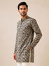 Vastramay Men Black Cotton Kalamkari Print Mandarin Collar Mid-Length Kurta