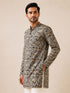Men's Black Cotton Printed Regular Mid-Length Kurta