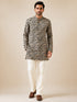 Vastramay Men Black Kalamkari Print Cotton Kurta with Cream Solid Pant Set
