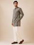 Vastramay Men Black Kalamkari Print Cotton Kurta with Cream Solid Pant Set