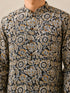 Men's Black Cotton Kalamkari Print Thigh Length Kurta With Wide Leg Pant