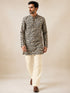 Men's Black Cotton Kalamkari Print Thigh Length Kurta With Wide Leg Pant