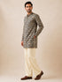 Men's Black Cotton Kalamkari Print Thigh Length Kurta With Wide Leg Pant