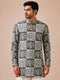 Men Grey Batik Printed Kurta with Mandarin Collar
