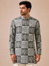 Men Grey Batik Printed Kurta with Mandarin Collar