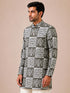 Men's Grey Woven Fabric Batik Thigh-Length Kurta