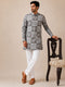 Men Grey Cotton Batik Kurta Pyjama Set | Mandarin Collar