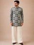Men's Grey Synthetic Batik Thigh Length Kurta With Wide Leg Pant