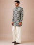 Men's Grey Synthetic Batik Thigh Length Kurta With Wide Leg Pant