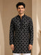 Men's Black Viscose Embroidered Kurta | Mandarin Collar