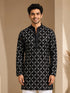 Men's Black Viscose Embroidered Kurta | Mandarin Collar