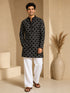 Men's Black Viscose Embroidered Mid-Length Kurta