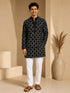 Vastramay Men Black Embroidered V-Neck Kurta with White Pyjama Set