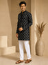 Vastramay Men Black Embroidered V-Neck Kurta with White Pyjama Set