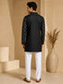 Vastramay Men Black Embroidered V-Neck Kurta with White Pyjama Set