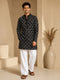 Vastramay Men Black Embroidered V-Neck Kurta with White Wide-Leg Pant Set