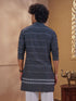 Men's Black Cotton Embroidered Thigh Length Mid-Length Kurta