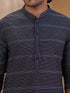 Men's Black Cotton Embroidered Thigh Length Kurta With Wide Leg Pant