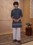 Men's Black Cotton Embroidered Thigh Length Kurta With Wide Leg Pant