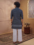 Men's Black Cotton Embroidered Thigh Length Kurta With Wide Leg Pant