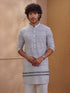 Men's White Cotton Embroidered Thigh Length Kurta