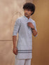 Men's White Cotton Embroidered Thigh Length Kurta