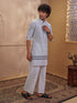 Men's White Cotton Embroidered Thigh Length Kurta With Wide Leg Pant