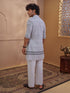 Men's White Cotton Embroidered Thigh Length Kurta With Wide Leg Pant