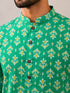 Men's Green Cotton Embroidered Above Knee Kurta