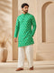 Men Green Cotton Kurta with Wide Leg Pant Rakhi Ethnic Wear